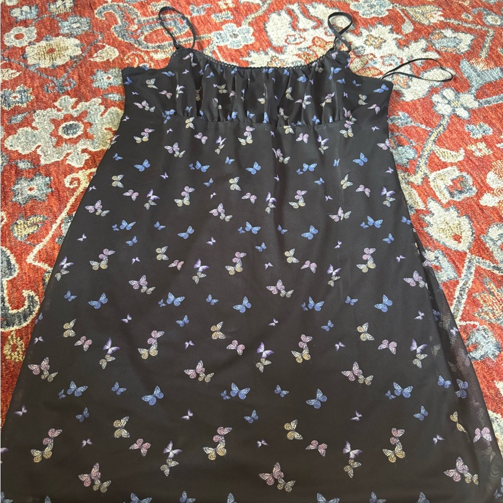 Aeropostale Black and Blue Chemise with Delicate Butterfly Design